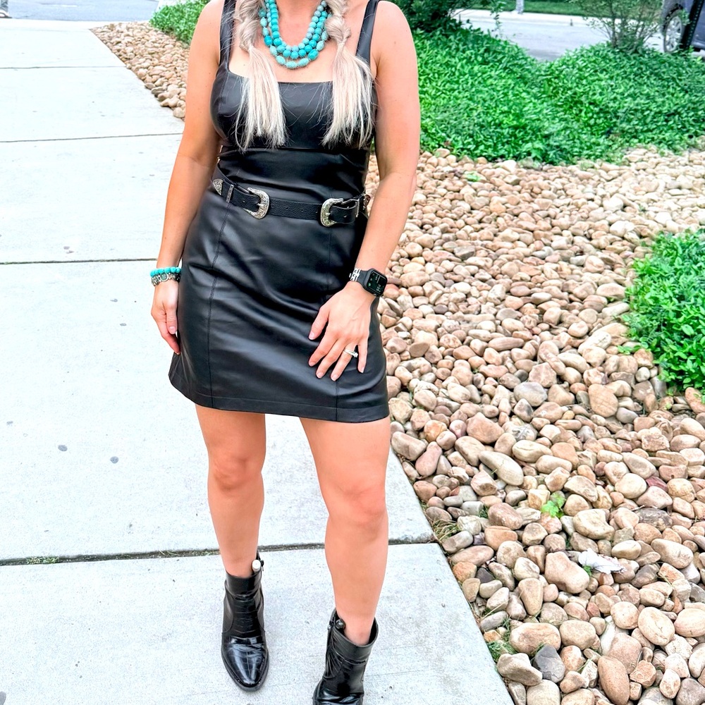 Anthropology Black leather Mini Dress
